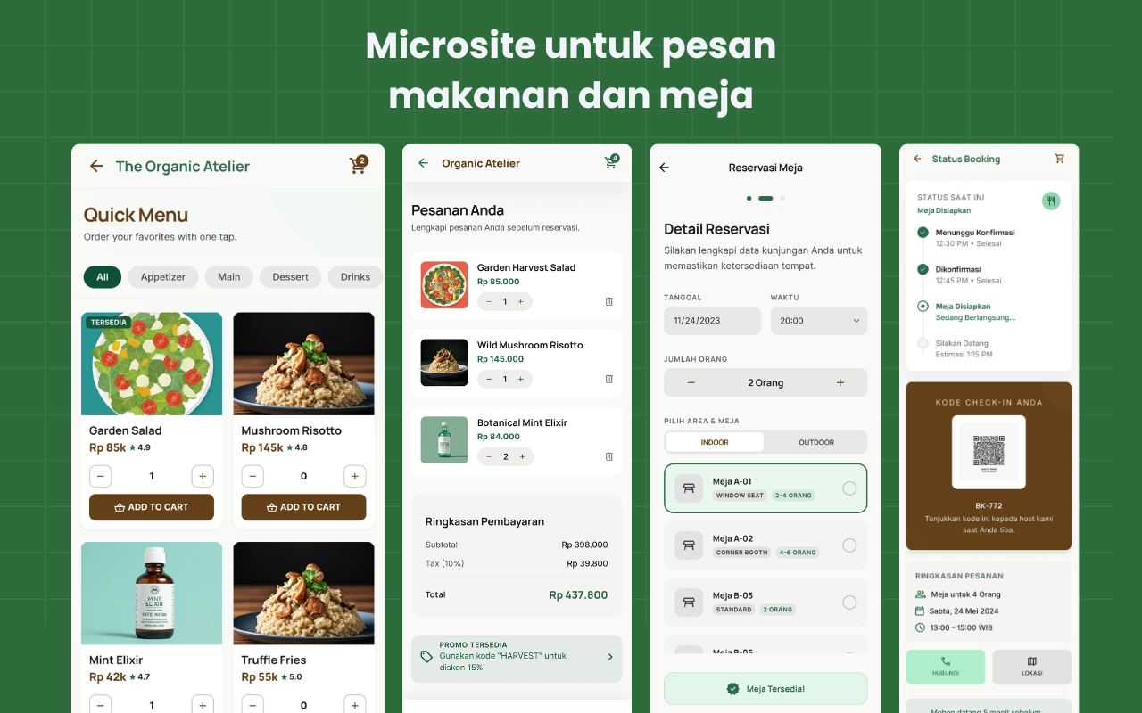 Microsite untuk pesan makanan dan reservasi meja Dapur Nabilah